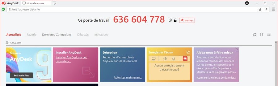 Fenêtre AnyDesk ouverte avec le numéro d'identification visible